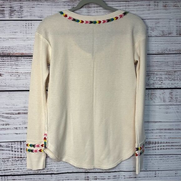 FREE PEOPLE WE THE FREE RAINBOW MULTI HENLEY THERMAL EMBROIDERED WOMEN’S XS - Picture 8 of 14